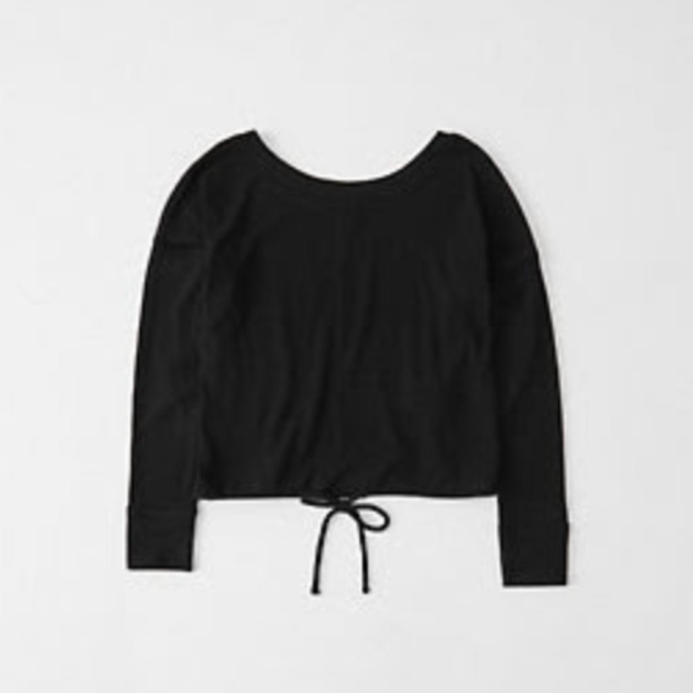 NWT $34 Abercrombie & Fitch Ribbed Cinched-Hem Top in Black - size XS!